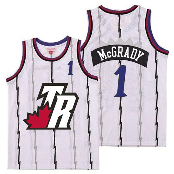 Personalized Raptors 1 Tracy McGrady White Big White TR Logo Retro Jersey 7
