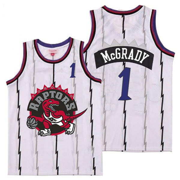 Personalized Raptors 1 Tracy McGrady White Big Gray Red Logo Retro Jersey 10