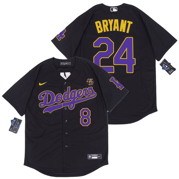 Personalized Dodgers 24 Kobe Bryant Black Purple Number Cool Base Jersey