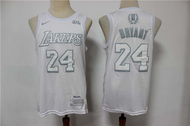 Personalized Lakers 24 Kobe Bryant White Swingman MVP Jersey