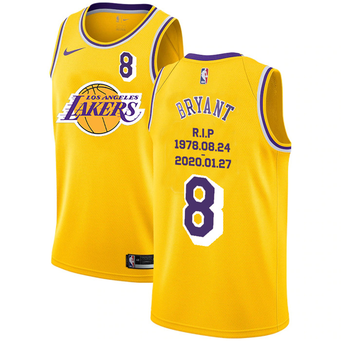 Personalized Lakers 8 Kobe Bryant Yellow R.I.P Swingman Jersey 6