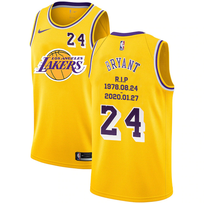 Personalized Lakers 24 Kobe Bryant Yellow R.I.P Swingman Jersey 2