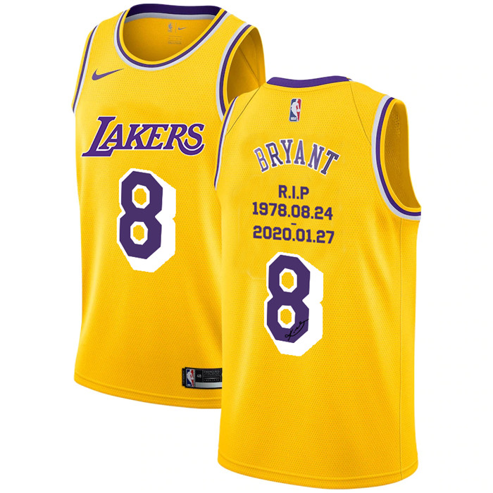 Personalized Lakers 8 Kobe Bryant Yellow R.I.P Swingman Jerseys 5