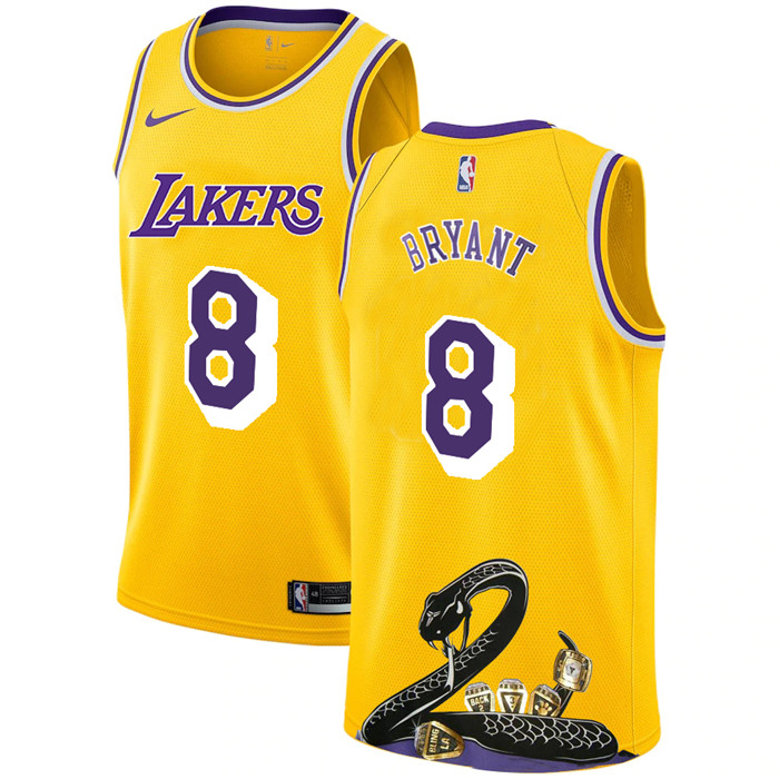 Personalized Lakers 8 Kobe Bryant Yellow R.I.P Swingman Fashion Jersey 7