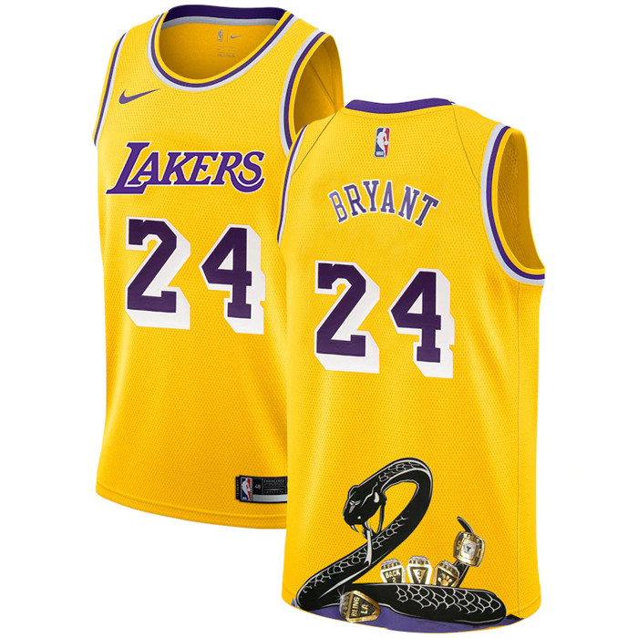 Personalized Lakers 24 Kobe Bryant Yellow R.I.P Swingman Fashion Jersey 3