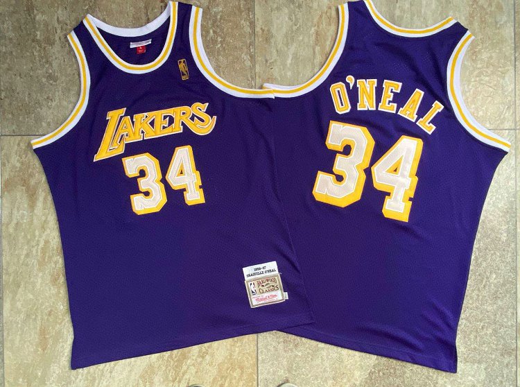 Personalized Lakers 34 Shaquille O’Neal Purple 1996-97 Hardwood Classics Jersey