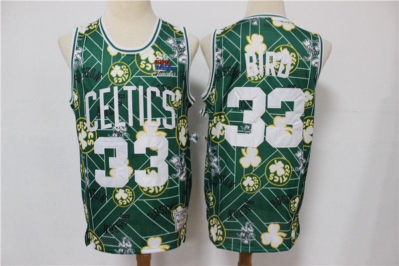 Personalized Celtics 33 Larry Bird Green Tear Up Pack Hardwood Classics Swingman Jersey