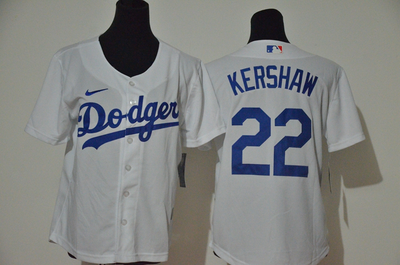 Personalized Youth Dodgers 22 Clayton Kershaw White Youth Cool Base Jersey