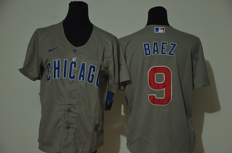Personalized Youth Cubs 9 Javier Baez Gray Youth 2020 Cool Base Jersey