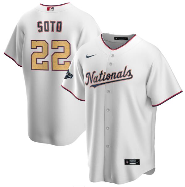 Personalized Nationals 22 Juan Soto White Gold 2020 Gold Program Cool Base Jersey