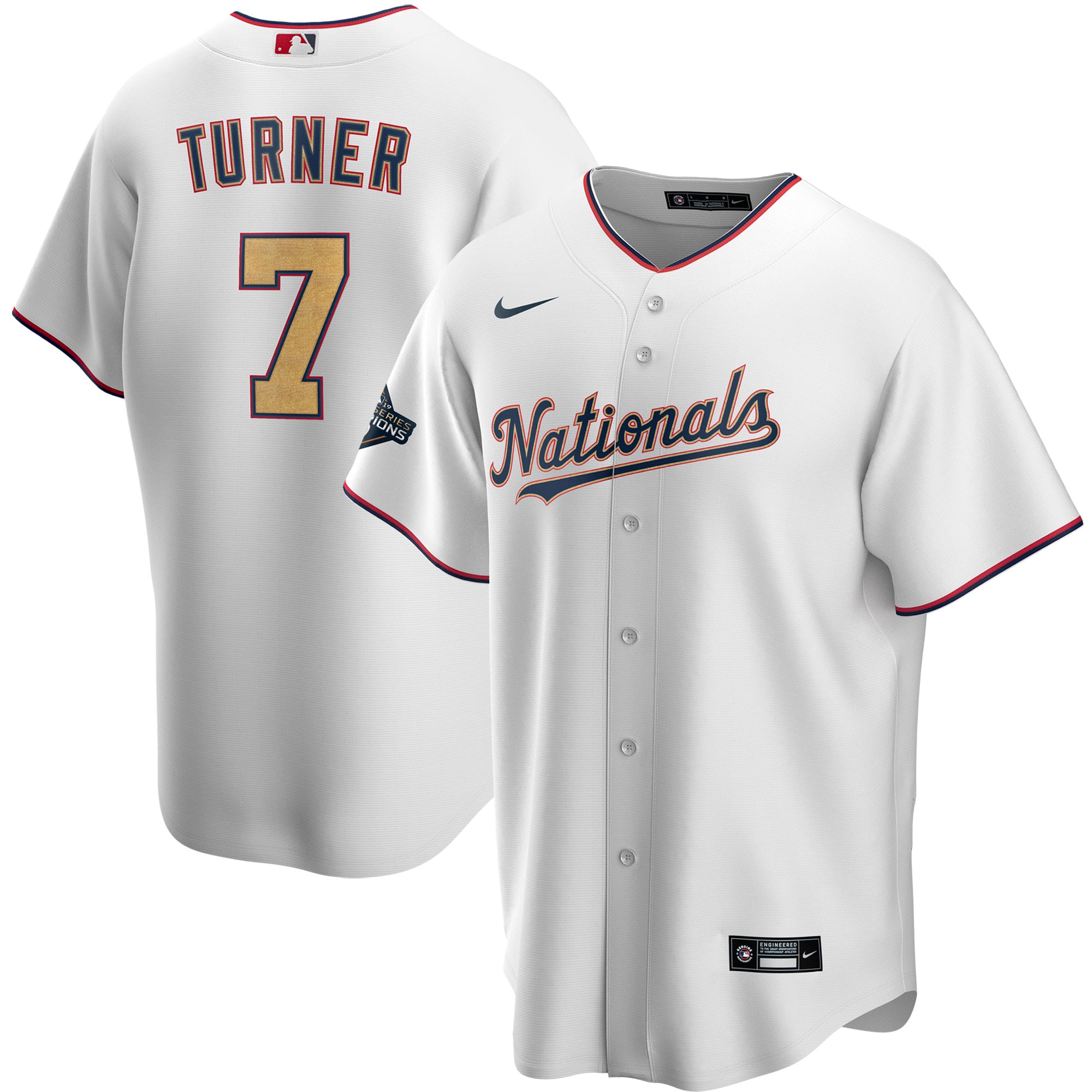 Personalized Nationals 7 Trea Turner White Gold 2020 Gold Program Cool Base Jersey