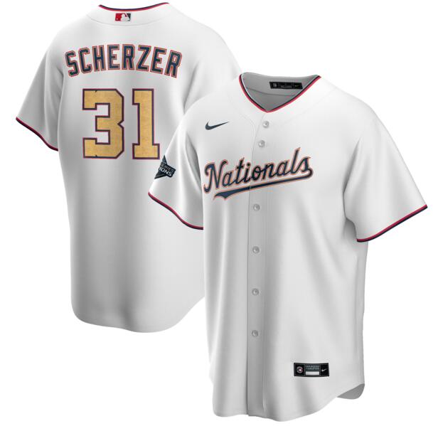 Personalized Nationals 31 Max Scherzer White Gold Youth 2020 Gold Program Cool Base Jersey