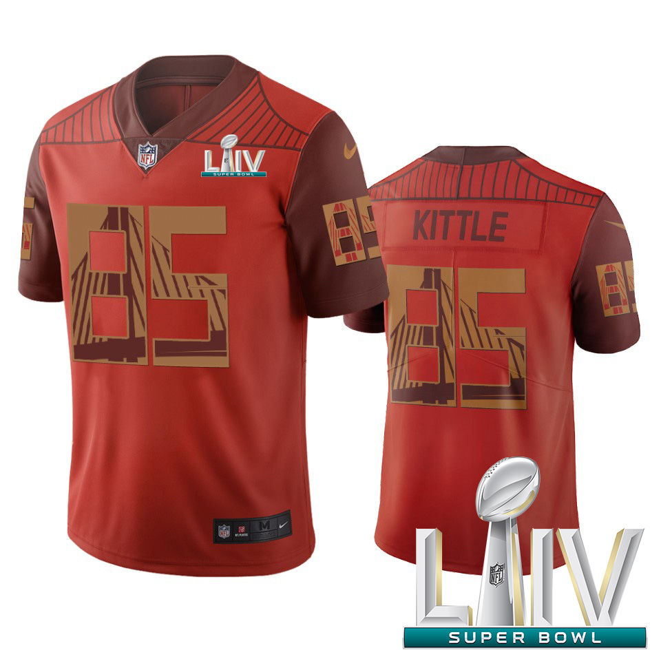 Personalized San Francisco 49ers #85 George Kittle Orange Super Bowl LIV 2020 Limited City Edition NFL Jersey