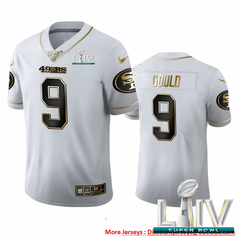 Personalized San Francisco 49ers #9 Robbie Gould Men’s White Golden Super Bowl LIV 2020 Edition Limited NFL 100 Jersey