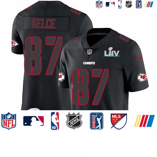 Personalized Chiefs #87 Travis Kelce Black Super Bowl LIV 2020 Men’s Stitched NFL Limited Rush Impact Jersey