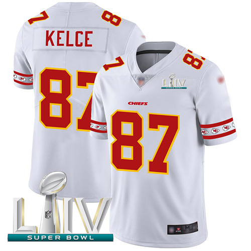 Personalized Chiefs #87 Travis Kelce White Super Bowl LIV 2020 Men’s Stitched NFL Limited Team Logo Fashion Jersey