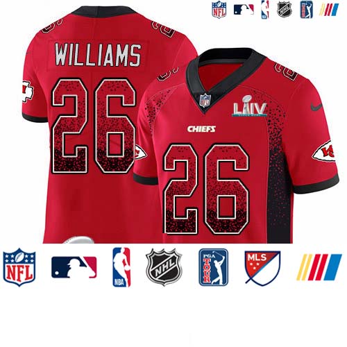 Personalized Chiefs #26 Damien Williams Red Super Bowl LIV 2020 Team Color Men’s Stitched NFL Limited Rush Drift Fashion Jersey