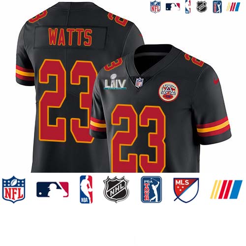 Personalized Chiefs #23 Armani Watts Black Super Bowl LIV 2020 Men’s Stitched NFL Limited Rush Jersey