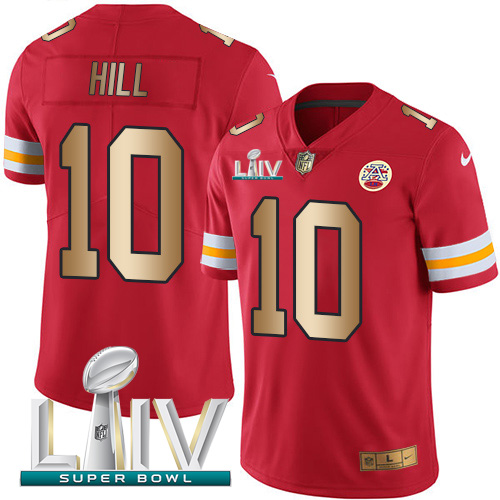 Personalized Chiefs #10 Tyreek Hill Red Super Bowl LIV 2020 Men’s Stitched NFL Limited Gold Rush Jersey