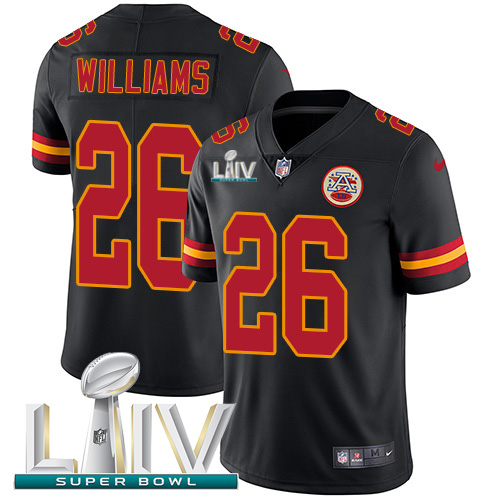 Personalized Chiefs #26 Damien Williams Black Super Bowl LIV 2020 Men’s Stitched NFL Limited Rush Jersey