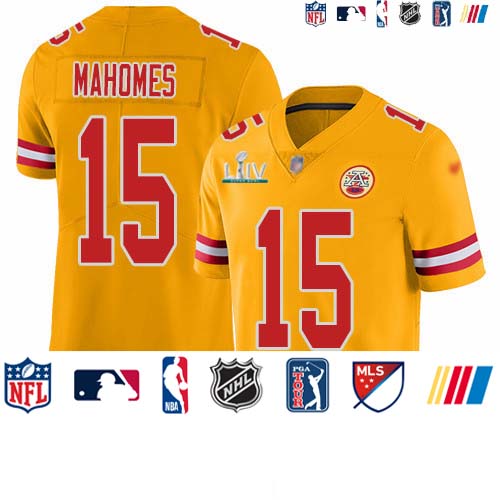 Personalized Chiefs #15 Patrick Mahomes Gold Super Bowl LIV 2020 Men’s Stitched NFL Limited Inverted Legend Jersey