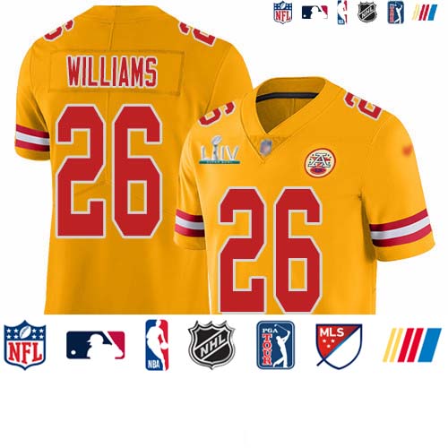 Personalized Chiefs #26 Damien Williams Gold Super Bowl LIV 2020 Men’s Stitched NFL Limited Inverted Legend Jersey