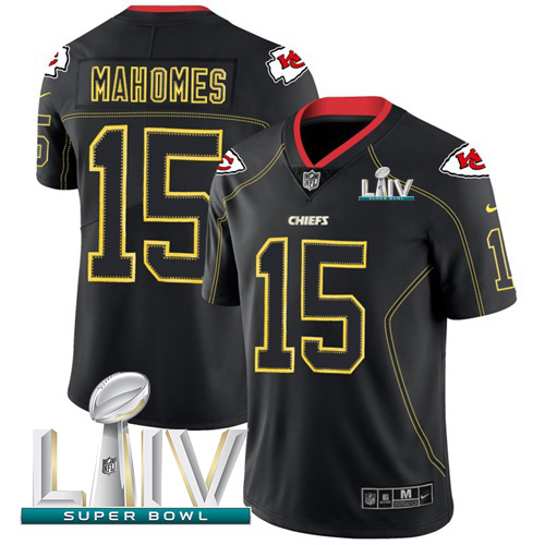 Personalized Chiefs #15 Patrick Mahomes Lights Out Black Super Bowl LIV 2020 Men’s Stitched NFL Limited Rush Jersey