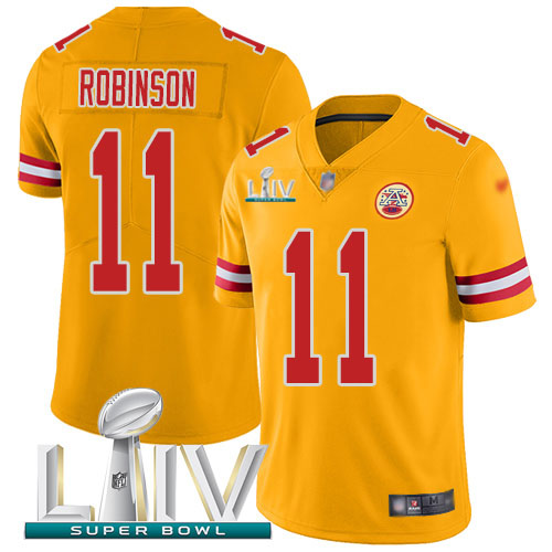 Personalized Chiefs #11 Demarcus Robinson Gold Super Bowl LIV 2020 Men’s Stitched NFL Limited Inverted Legend Jersey