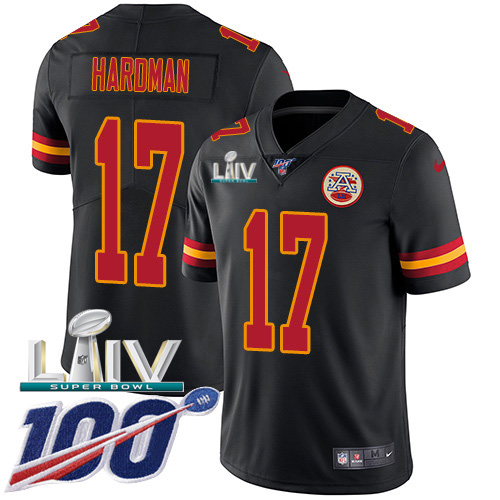 Personalized Chiefs #17 Mecole Hardman Black Super Bowl LIV 2020 Men’s Stitched NFL Limited Rush 100th Season Jersey