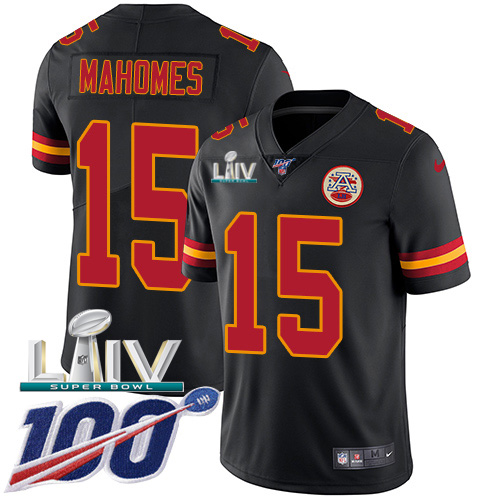 Personalized Chiefs #15 Patrick Mahomes Black Super Bowl LIV 2020 Men’s Stitched NFL Limited Rush 100th Season Jersey