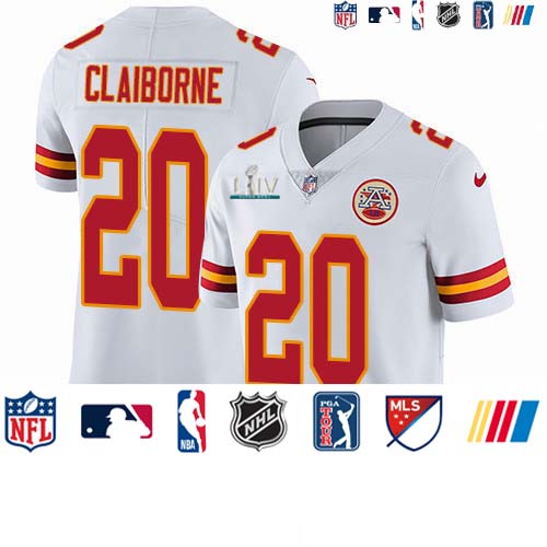 Personalized Chiefs #20 Morris Claiborne White Super Bowl LIV 2020 Men’s Stitched NFL Untouchable Limited Jersey