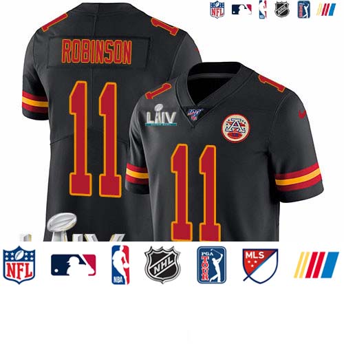Personalized Chiefs #11 Demarcus Robinson Black Super Bowl LIV 2020 Men’s Stitched NFL Limited Rush 100th Season Jersey