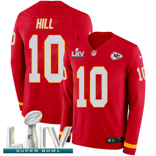 Personalized Chiefs #10 Tyreek Hill Red Super Bowl LIV 2020 Team Color Men’s Stitched NFL Limited Therma Long Sleeve Jersey