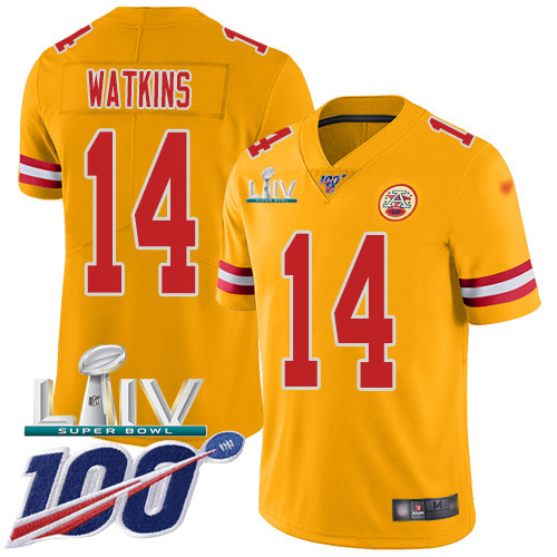 Personalized Chiefs #14 Sammy Watkins Gold Super Bowl LIV 2020 Men’s Stitched NFL Limited Inverted Legend 100th Season Jersey