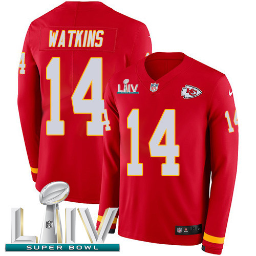 Personalized Chiefs #14 Sammy Watkins Red Super Bowl LIV 2020 Team Color Men’s Stitched NFL Limited Therma Long Sleeve Jersey