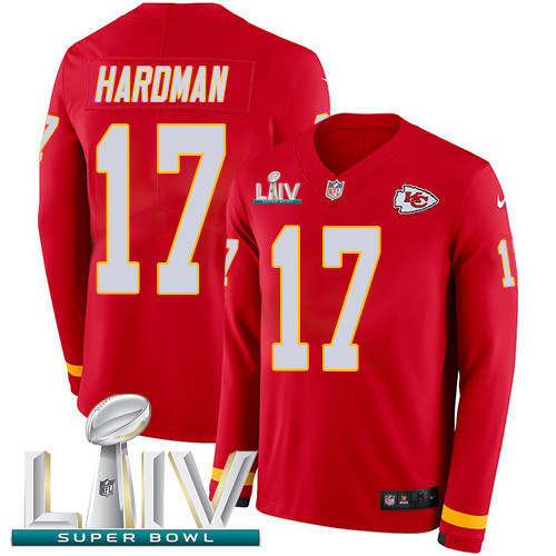 Personalized Chiefs #17 Mecole Hardman Red Super Bowl LIV 2020 Team Color Men’s Stitched NFL Limited Therma Long Sleeve Jersey