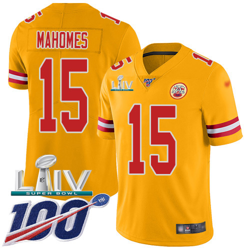 Personalized Chiefs #15 Patrick Mahomes Gold Super Bowl LIV 2020 Men’s Stitched NFL Limited Inverted Legend 100th Season Jersey
