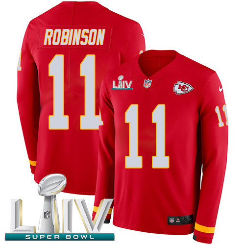 Personalized Chiefs #11 Demarcus Robinson Red Super Bowl LIV 2020 Team Color Men’s Stitched NFL Limited Therma Long Sleeve Jersey