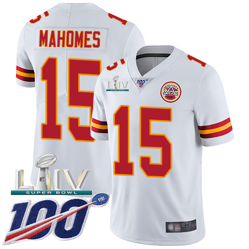 Personalized Chiefs #15 Patrick Mahomes White Super Bowl LIV 2020 Men’s Stitched NFL 100th Season Untouchable Limited Jersey