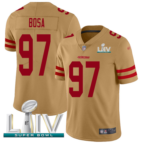 Personalized 49ers #97 Nick Bosa Gold Super Bowl LIV 2020 Men’s Stitched NFL Limited Inverted Legend Jersey