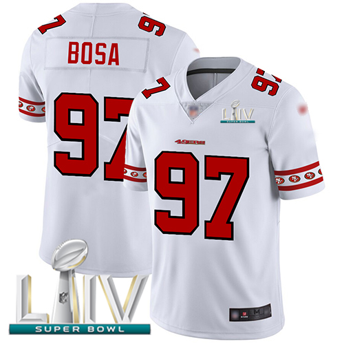 Personalized 49ers #97 Nick Bosa White Super Bowl LIV 2020 Men’s Stitched NFL Limited Team Logo Fashion Jersey