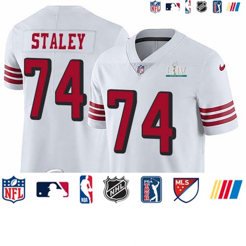 Personalized 49ers #74 Joe Staley White Super Bowl LIV 2020 Rush Men’s Stitched NFL Untouchable Limited Jersey