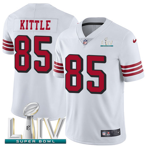 Personalized 49ers #85 George Kittle White Super Bowl LIV 2020 Rush Men’s Stitched NFL Untouchable Limited Jersey