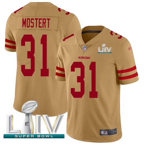 Personalized 49ers #31 Raheem Mostert Gold Super Bowl LIV 2020 Men’s Stitched NFL Limited Inverted Legend Jersey