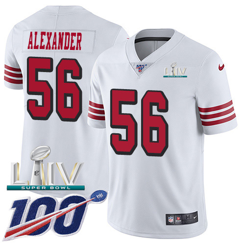 Personalized 49ers #56 Kwon Alexander White Super Bowl LIV 2020 Rush Men’s Stitched NFL Limited 100th Season Jersey