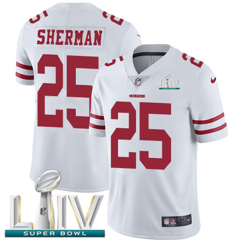 Personalized 49ers #25 Richard Sherman White Super Bowl LIV 2020 Men’s Stitched NFL Untouchable Limited Jersey