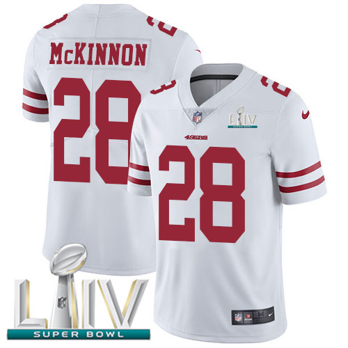 Personalized 49ers #28 Jerick McKinnon White Super Bowl LIV 2020 Men’s Stitched NFL Untouchable Limited Jersey
