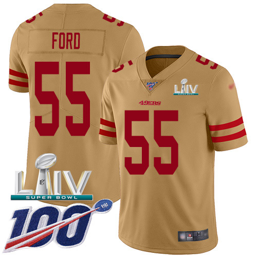Personalized 49ers #55 Dee Ford Gold Super Bowl LIV 2020 Men’s Stitched NFL Limited Inverted Legend 100th Season Jersey