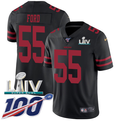 Personalized 49ers #55 Dee Ford Black Super Bowl LIV 2020 Alternate Men’s Stitched NFL 100th Season Limited Jersey