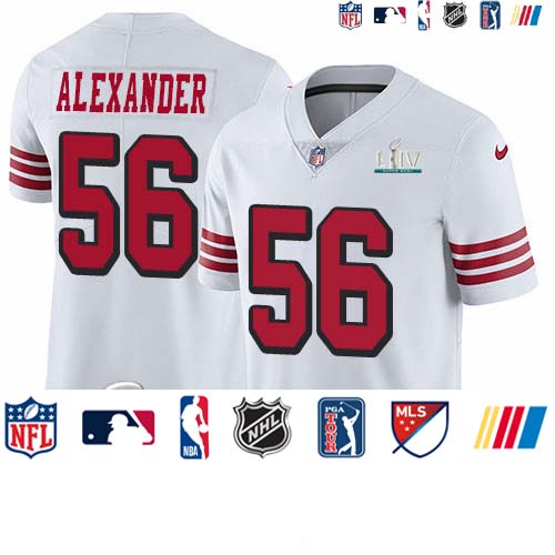 Personalized 49ers #56 Kwon Alexander White Super Bowl LIV 2020 Rush Men’s Stitched NFL Untouchable Limited Jersey